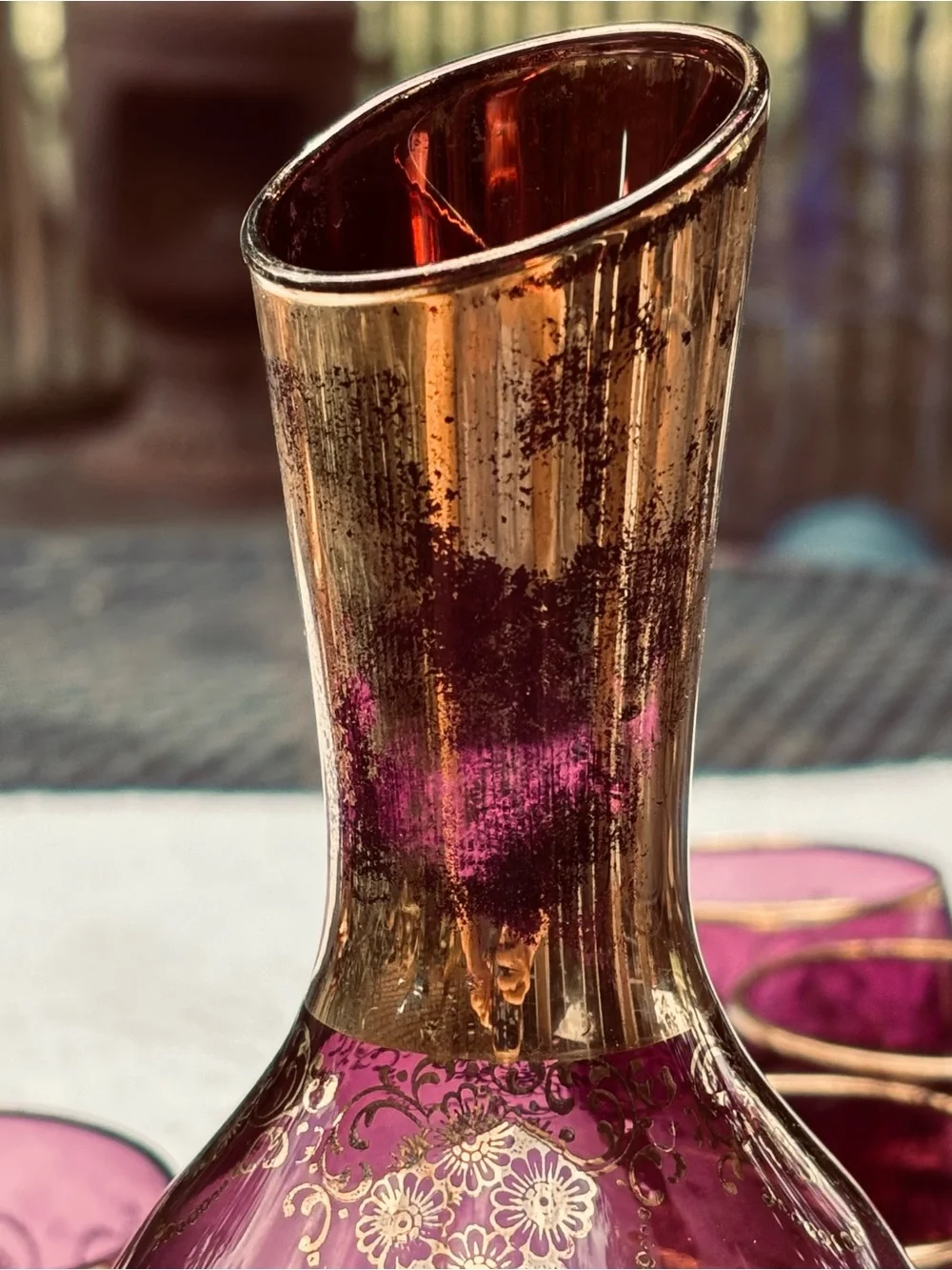 Murano Purple and Gold Glass Decanter Set - 7 Pieces plus a vase